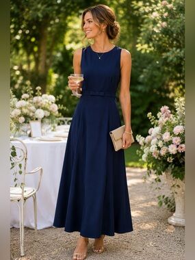 Vintage Scott McClintock Navy Blue Sleeveless Formal Gown Size 4 Made USA